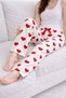 2-Piece Cotton Thin Satin Ribbon Waist Detailed Heart Printed Pocketless Women's Pajama Bottoms - 8