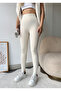 Women's White Fleece-Lined Brushed Inside High-Waist Wide Belt Shaping Leggings - 6