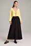 Women's Black Voile Fabric Crinkled Long Lined Crush Skirt
