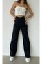 Black Lycra Super High Waist Loose Jean Trousers. (super High.) Wide Leg.