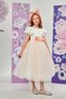 Girl's Dress with Floral Belt and Tulle Skirt - 4