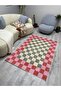 Modern Plaid Carpet with Non-Slip Base - Pink Orange Green Checkered 2296 - 2