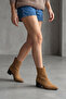 Women's Pointed Toe Stitching Detailed Thick Heeled Boots Vorsis Tan Suede - 4