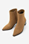 Women's Pointed Toe Stitching Detailed Thick Heeled Boots Vorsis Tan Suede
