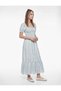 Cotton Short Balloon-Sleeve U-Neck Shirred Floral Maxi Dress - 2