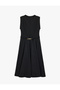 Pleated Round Neck Sleeveless Midi Length Belted Dress - 3