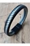 Black Gray Knitted Straw Leather Bracelet