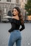Women's Black Ruffle Detailed Off-Shoulder Blouse - 4