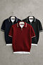 Men's 3-Pack Polo Shirts in Black, Navy, and Burgundy - Textured Knit, Half-Zip Regular Cotton T-Shirts