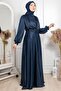 Glittery Tulle Comfortable Fit Sequin Embroidered Plus Size Hijab Evening Dress Navy Blue Tbs872 - 4