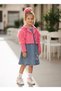 My Little One's Rose Printed Stone Detailed Denim Dress with Thessaloniki Jacket, Girl's 2-Piece Set - Fuchsia - 2