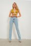 Lusia 90's Slit Striagth Blue Lycra Super High Waist Loose Jean Trousers - 3