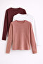 Women's Long Sleeve Cotton Basic Slim Fit 3-Piece Blouse