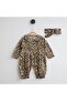 Baby Girl Gift Newborn Baby Leopard Patterned Brown Baggy Cut Jumpsuit and Headband - 7