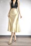 Dark Cream Midi Length Satin Skirt