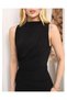 Women's Black Sandy Fabric Slit Draped Maxi Length Long Dress - 3