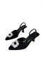Black satin rhinestones 5 cm high heels 0480 - 2