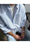 Oversize Loose Fit White Blue Striped Men's Long Sleeve Shirt with Pockets