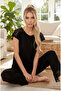 Black Soft Touch Thin Seasonal Lace Detailed Knitted Pajama Suit7864