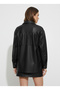 Women's Black Tassel Detailed Faux Leather Shirt Jacket Nj97 - 3