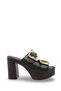Mylsaria Women's Double Buckle Heeled Slippers 0012766 Black Skin - 5