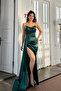 Allyso Draped Neck Slit Emerald Evening Dress - 2
