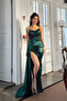 Allyso Draped Neck Slit Emerald Evening Dress