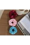 Women's 3-Piece Satin Scrunchie Hair Clip Set - Pink Blue Burgundy Bagel Rubber Scrunchie - 3