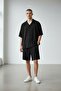 Men's Black Short Sleeve Shirt Shorts Wrap Suit