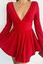 Stylish Red Women's Dress V-Neck Mini Evening Party Dress - 3