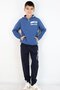 Boy's Tracksuit Set Hooded Summer Printed Pockets 8-14 Years, Indigo - 3