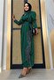 Women's Green (Emerald) Belted Tassel Satin Evening Dress t 3673 - 3