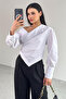 Gml-0317 White Cross Tie Double Sleeve Double Breasted Collar Crop Shirt - 4