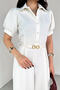 Elb-01795 White Belted Shirt Collar Pleated Polyviscon Jumpsuit - 4