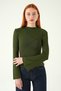 Khaki Crew Neck Front Ruffled Blouse 8238A