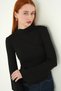 Black Crew Neck Front Ruffled Blouse 8238A