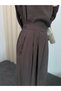 Oversize Shirt and Wide-Leg Trousers Comfortable Cut Basic Modal Fabric Two-Piece Set 8974 - Brown - 7