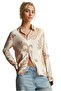 Women's Cream Light Orange Floral Patterned Viscose Shirt - 4