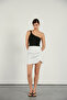 Draped Satin Mini Skirt White - 5
