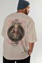 Freya Back Printed Beige Oversize T-Shirt Men's Women's Cotton Crew Neck T-Shirt - 7