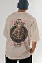 Freya Back Printed Beige Oversize T-Shirt Men's Women's Cotton Crew Neck T-Shirt - 6