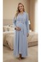 New Season Blue Melange Shawl Collar Short Sleeve Buttoned Stylish Full Length Maternity Pajama Nightgown Set - 4