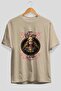 Freya Front Printed Beige Oversize T-Shirt Men's Women's Cotton Crew Neck T-Shirt