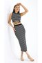 Women's Crew Neck Striped Lace Detail Crop Blouse Long Skirt Two-Piece Knitwear Set 10239 Plt - 3
