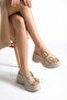 Heilrele Women's Slippers 0012908 Beige Leather Textured
