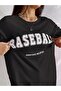 Baseball Persistence T-Shirt - Black Printed Oversize Crew Neck Short Sleeve Loose Fit - 2