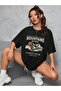 Mountains Help T-Shirt - Black Printed Oversize Crew Neck Short Sleeve Loose - 2