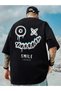 Smile Graphic T-shirt - black, Printed, Crew Neck, Printed, Short Sleeve, Boyfriend, Loose