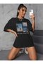 Beauty Palmiye T-shirt -black, Printed, Crew Neck, Printed, Short Sleeve, Boyfriend, Loose - 4