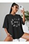 Bunny -black, Printed, Crew Neck, Oversize, Short Sleeve, Boyfriend, Loose - 4